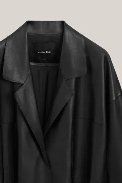 Massimo Dutti Long Nappa Leather Jacket With Bow Detail In Black