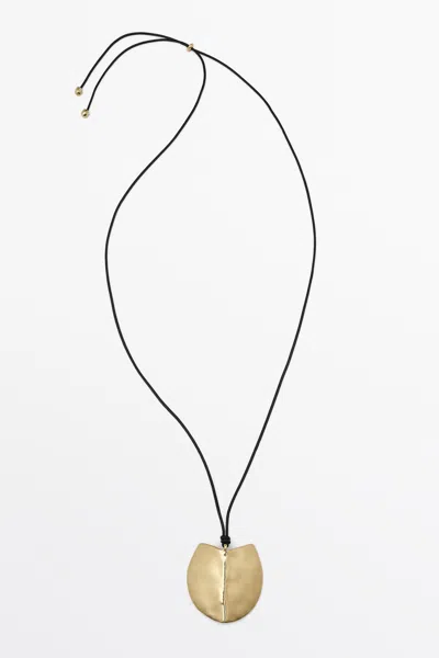 Massimo Dutti Long Necklace With Shield In Golden