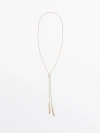 Massimo Dutti Long Necklace With Textured Double Piece In Golden
