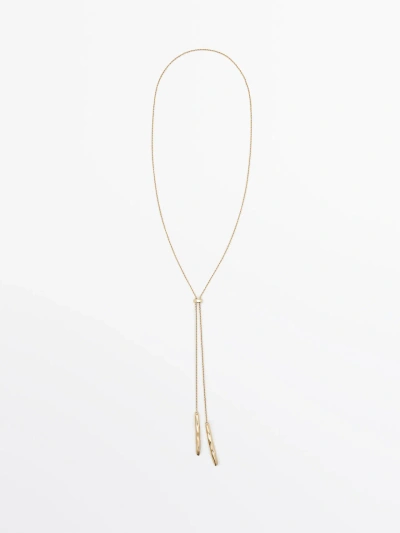 Massimo Dutti Long Necklace With Textured Double Piece In Gold