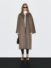 Massimo Dutti Long Open Wool Blend Coat In Brown