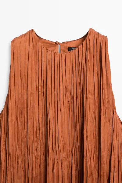 Massimo Dutti Long Pleated Halter Neck Dress In Orange