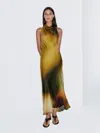 Massimo Dutti Long Printed Halterneck Dress In Yellow