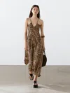 Massimo Dutti Long Ramie Blend Animal Print Dress In Multi