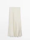 Massimo Dutti Long Satin Bias-cut Skirt In Beige