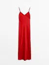 Massimo Dutti Long Satin Camisole Dress In Red