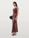 Massimo Dutti Long Satin Dress With Back Detail In Brown