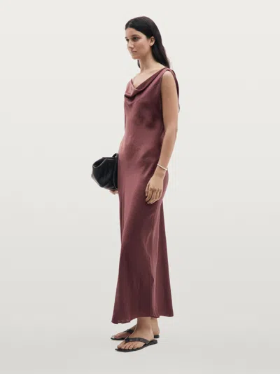 Massimo Dutti Long Satin Dress With Back Detail In Brown