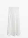 Massimo Dutti Long Satin Skirt With Sash-effect Waistband In Cream