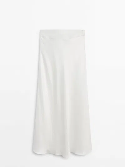 Massimo Dutti Long Satin Skirt With Sash-effect Waistband In Cream