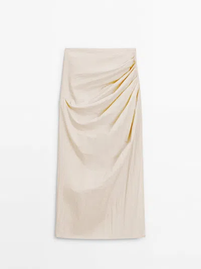 Massimo Dutti Long Skirt With Gathered Detail In Cream