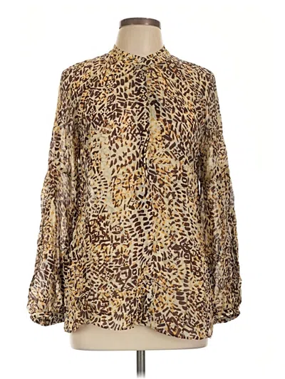 Pre-owned Massimo Dutti Long Sleeve Blouse In Gold