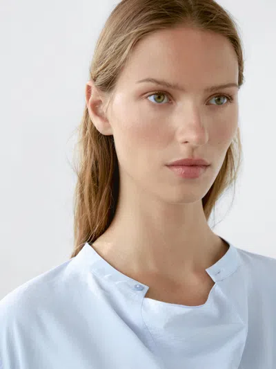 Massimo Dutti Long Sleeve Blouse With Collar Detail In White