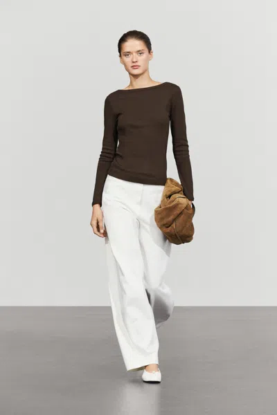 Massimo Dutti Long Sleeve Boat Neck T In Brown