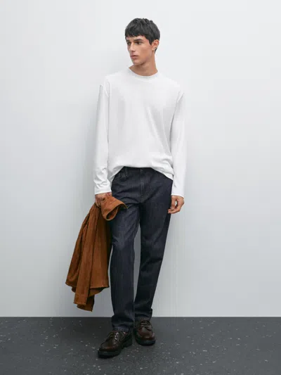 Massimo Dutti Langarmshirt Aus Halbschwerer Baumwolle In White