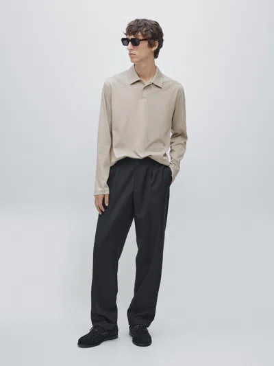 Massimo Dutti Long Sleeve Polo Shirt With Snap Button In Neutral