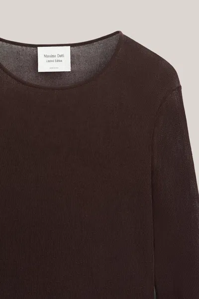 Massimo Dutti Long Sleeve Sheer Silk Top In Brown