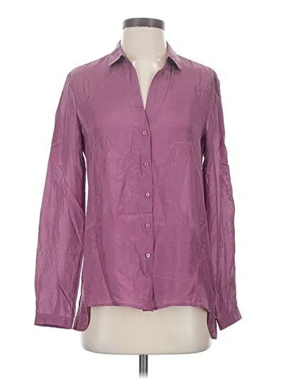 Massimo Dutti Long Sleeve Silk Top Purple Square Neckline Tops