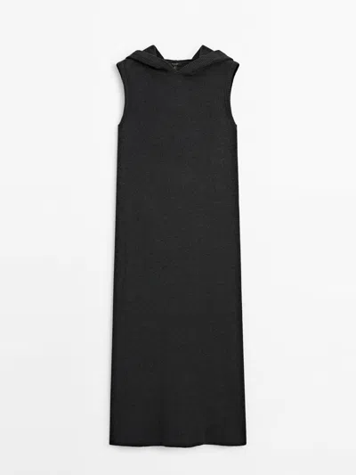 Massimo Dutti Long Sleeveless Cotton Dress With Hood In Grey