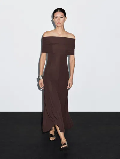 Massimo Dutti Long Strapless Dress In Burgundy