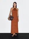 Massimo Dutti Long Striped Halter Dress In Brown