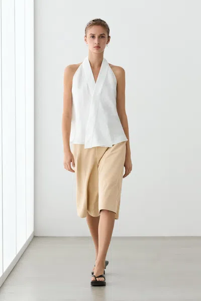 Massimo Dutti Long Suede Bermuda Shorts In Neutral