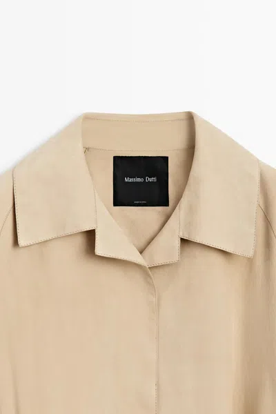 Massimo Dutti Long Suede Leather Coat In Brown