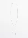 Massimo Dutti Long Teardrop Necklace With Twist Detail In Silver