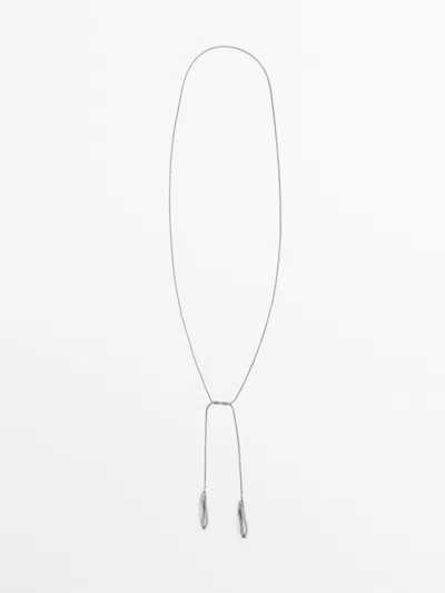Massimo Dutti Long Teardrop Necklace With Twist Detail In Silver