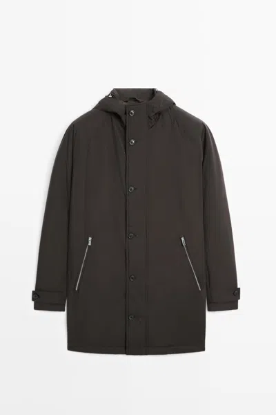 Massimo Dutti Long Technical Parka In Gray