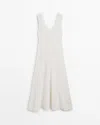 Massimo Dutti Long Textured Dress With V-neckline In White