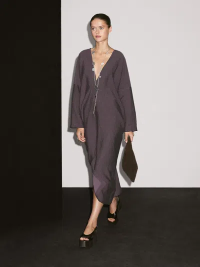 Massimo Dutti Long Tunic Dress In Purple