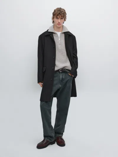 Massimo Dutti Long Wool Blend Coat In Black