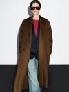 Massimo Dutti Long Wool Blend Coat In Brown
