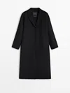 Massimo Dutti Long Wool Blend Coat With Strap At The Back In Black