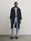Massimo Dutti Langer Wollparka Mit Wattiertem Innenfutter In Marineblau