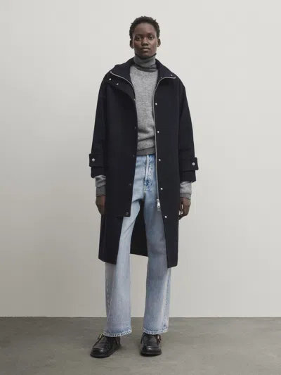 Massimo Dutti Langer Wollparka Mit Wattiertem Innenfutter In Marineblau