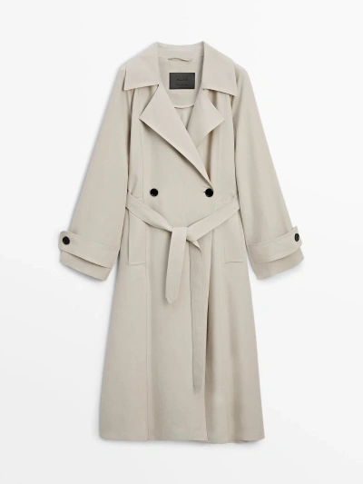 Massimo Dutti Loose-fitting Trench Coat With Belt In Cream