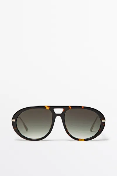 Massimo Dutti Lunettes De Soleil Aviateur Effet Écaille In Vert