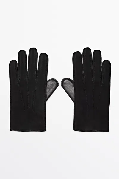 Massimo Dutti Luvas De Pele Combinadas In Black