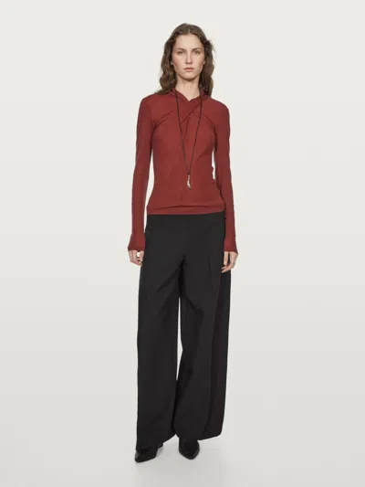 Massimo Dutti Lyocell And Wool Crossover Top In Burgundy