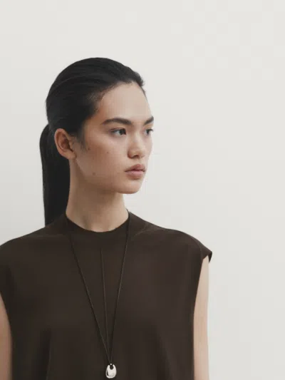 Massimo Dutti Top Aus Lyocell-mischgewebe Mit Stehkragen In Braun