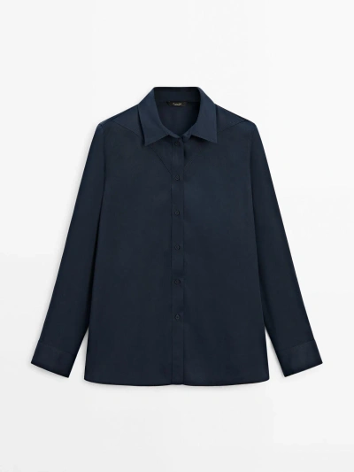 Massimo Dutti Lyocell Shirt With Triangular Detail In Navy Blue