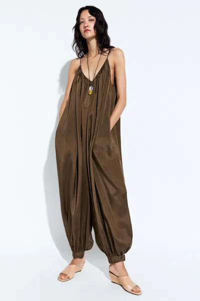 Massimo Dutti Macacão Fluido Estilo Bombachas In Brown
