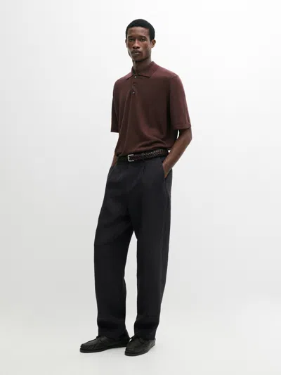 Massimo Dutti Maglia A Polo In Lino In Brown