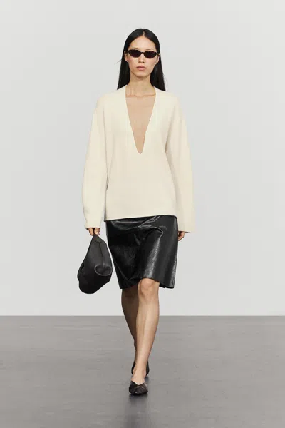 Massimo Dutti Maglia Lunga Con Dettaglio Scollo In Neutral