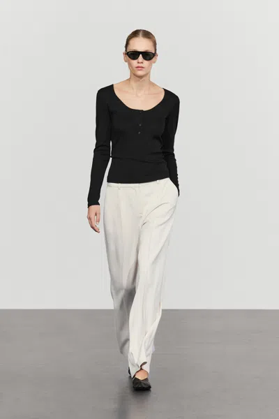Massimo Dutti Maglietta In Cotone Con Pattina A Bottoni In Black