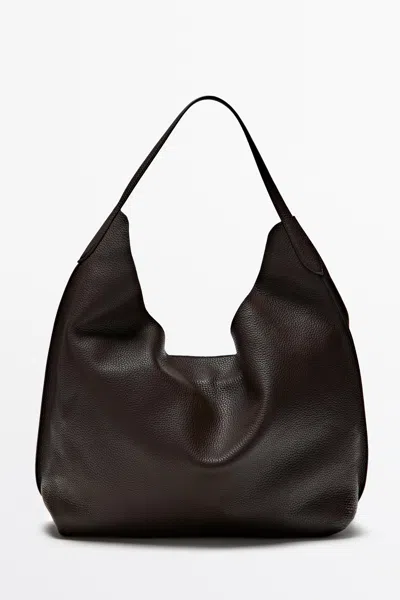 Massimo Dutti Mala De Ombro Em Pele Napa In Castanho