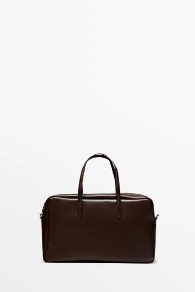 Massimo Dutti Mala Medium Duffle De Pele Napa In Castanho