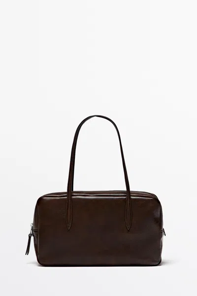 Massimo Dutti Mala Mini Duffle De Pele Napa In Castanho